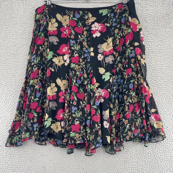 Lauren Ralph Lauren Skirt Women 18W Plus Black Multi Floral Godet Below Knee NWT - Picture 1 of 10